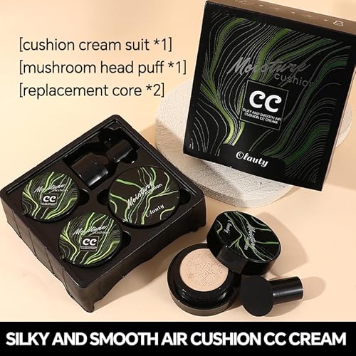 Moisture Cushion CC Cream Foundation for Mature Skin - Flawless Concealer BB Cream with Mushroom Sponge, Long-Lasting Waterproof Air Cushion, Natural (03# ? Refill Kit (1 Full + 2 Refills))