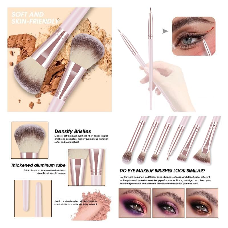Pink Makeup Brushes Set 66Pcs Professional with Case - KUORYZAL