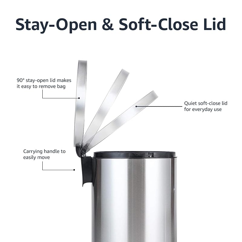 20L / 5.3 Gallon Brushed Stainless Steel Trash Can with Soft-Close Lid, Pedal & Removable Inner Bucket