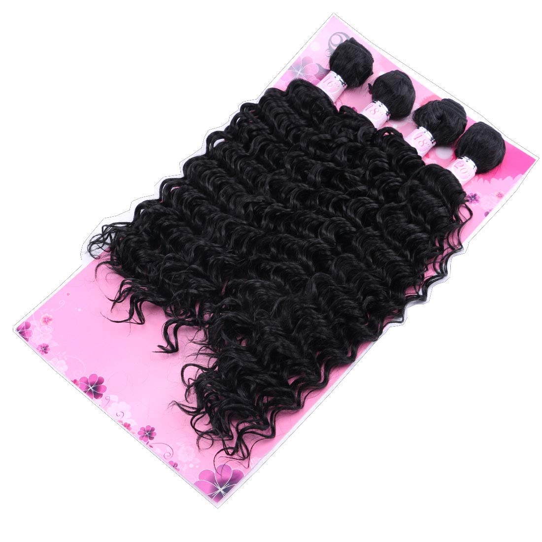 FRELYN Deep Wave Curly Synthetic Hair Weave Bundles - Black, 16-20 Inches, 4 Pack