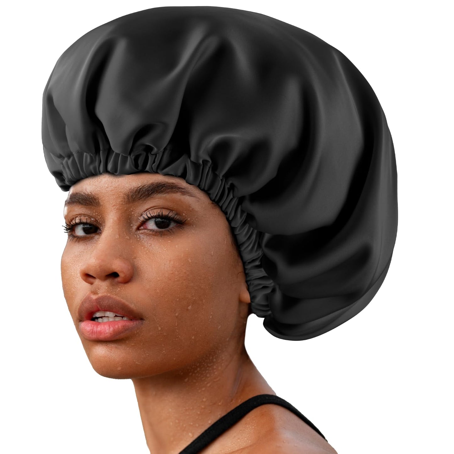 Adjustable Silk Satin Shower Cap - Sleep Hair Protector Prevents Frizz Breakage for Women Curly Natural Hair