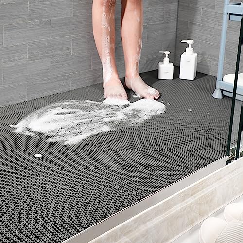 WLWLEO 236'' x 35.4'' Heavy Duty Non Slip Drainage Floor Mat for Wet Areas, Gray (0.9x6M, 0.2'' Thick)