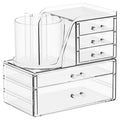 Clear Acrylic Makeup Organizer Set with Brush Holder – 2-in-1 Vanity Storage Box, 3 Pack