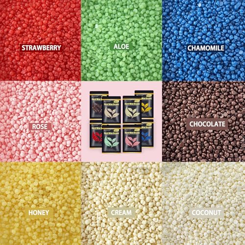 Wax Beads, 1.76lb / 800g Hard Wax Beads Coarse Hair Formula Hard Wax for Hair Removal and Senstive Skin, Wax Beads for Face, Brazilian Bikini,Body Waxing (8 Scents)
