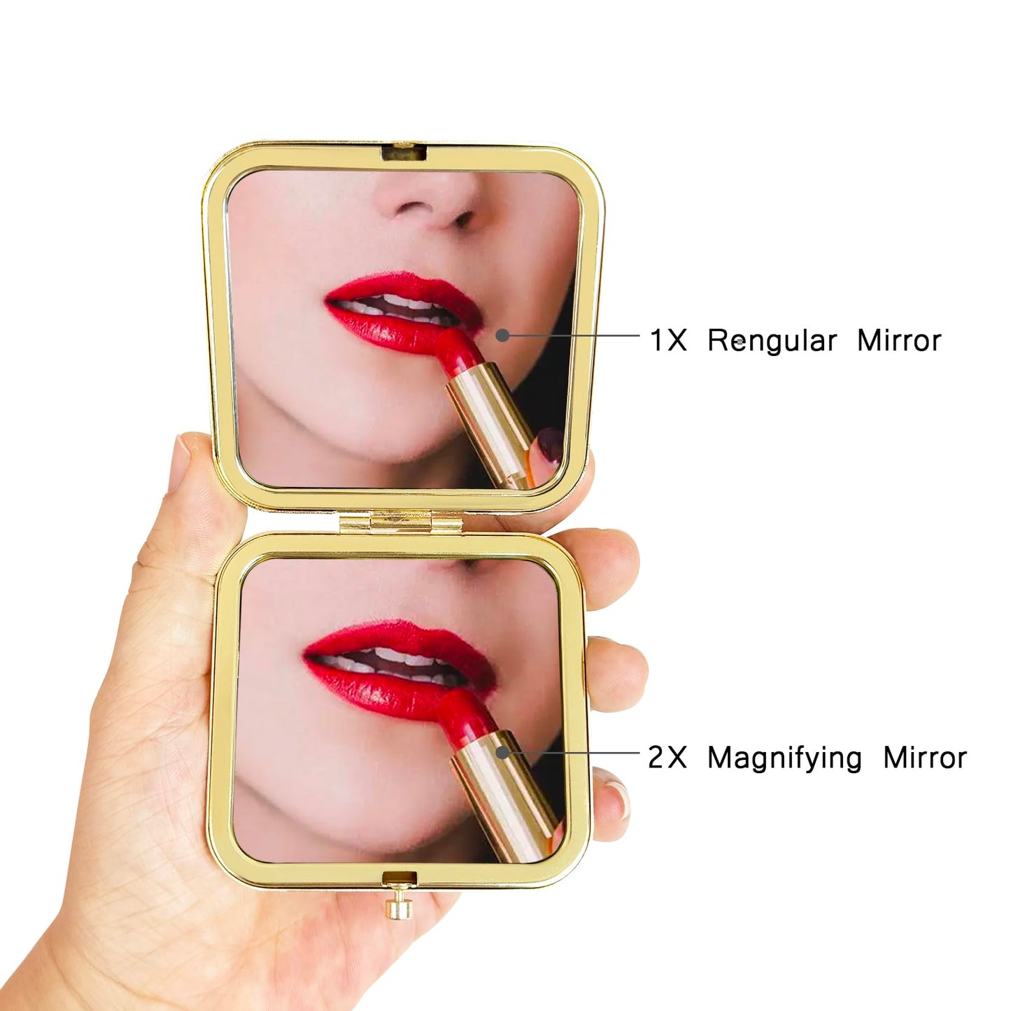 GLINTZ Compact Vanity Mirror for Women Men, Travel Makeup Mirror for Handbag Pocket Wallet, Portable Double-Sided Magnifying Cosmetic Mirror for Daily, Work, Business Gold