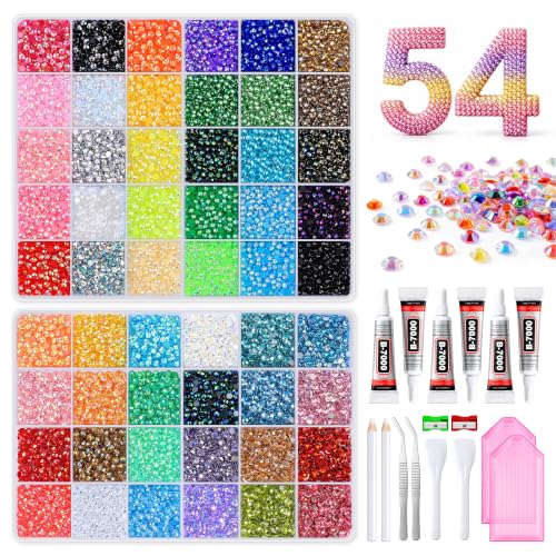 Homsoil 54 Colors 3mm Resin Rhinestones Bedazzling Craft Kit with Glue & Tools