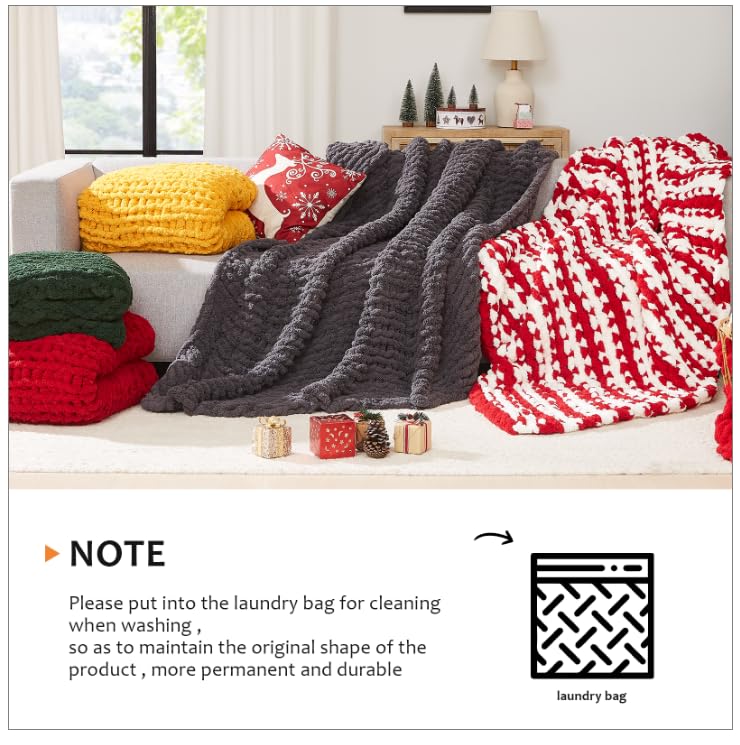 L'AGRATY Ivory Chunky Knit Throw Blanket 72x84 inches - Handcrafted Cozy Couch Cover