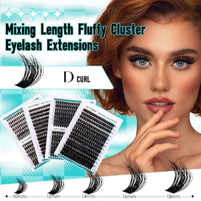 GEMERRY Lash Extension Kit Lash Clusters Kit 3D Effect DIY Lash Extension Kit with 280Pcs Fluffy Eyelash Clusters, Lash Bond and Seal and Tweezers DIY Lashes at Home(3D-100P-10-18mm)