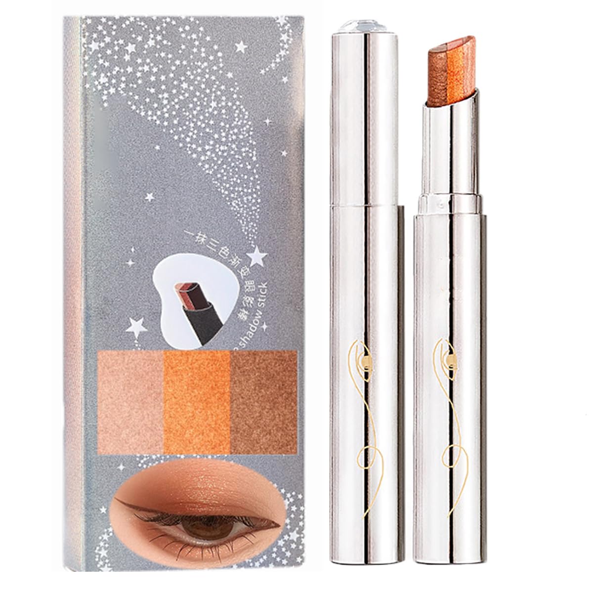 XIRUJNFD Roseionly Waterproof Gradient Shimmer Eye-Shadow Stick, Waterproof & Long-Lasting Eye Shadow Pencil, Three-Color Glitter Gradient Eyeshadow, Eyeshadow Shadow Pen Stick (04#*1)