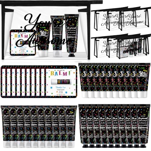 50 Pieces Employee Appreciation Gifts Bulk Lip Balm Hand Body Lotions Coworker Team Thank You Gifts for Staff Volunteer Thanksgiving Christmas Appreciation Party Favors for Women Men