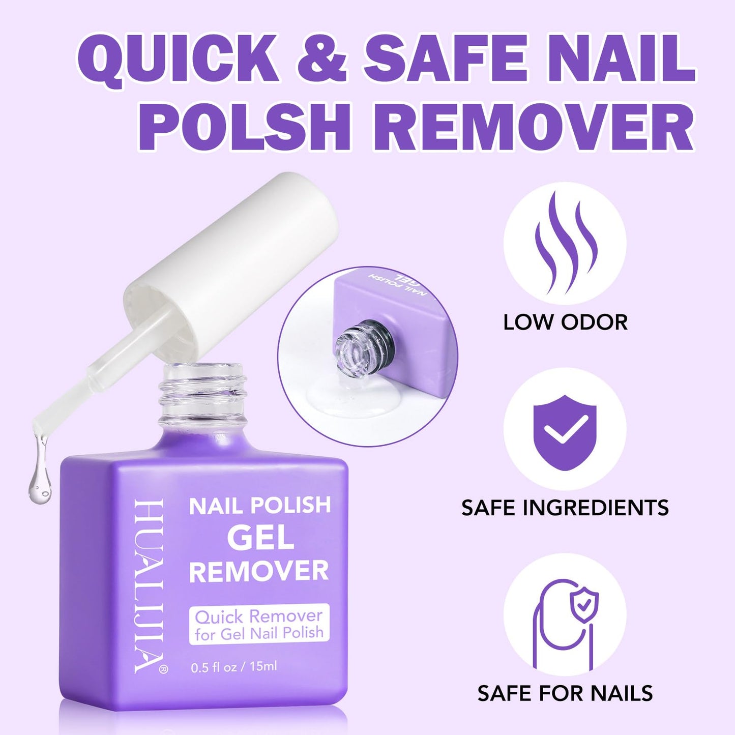 Gel Nail Polish Remover, Gel Polish Remover Kit - Quickily and Easily Removes Gel Nail Polish at Home in 2-5 Mins - No Need for Foil, Soaking or Wrapping,15ml