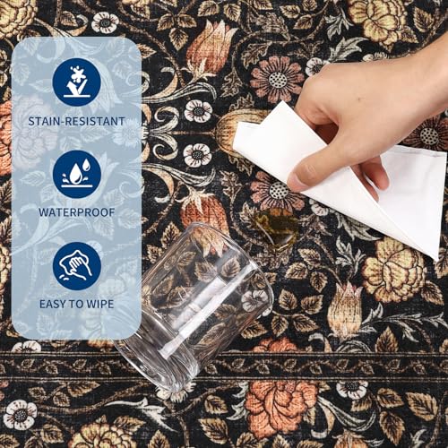 GarveeHome 9x12 Dark Brown Floral Area Rug for Living Room & Bedroom, Non-Slip Boho Vintage Design