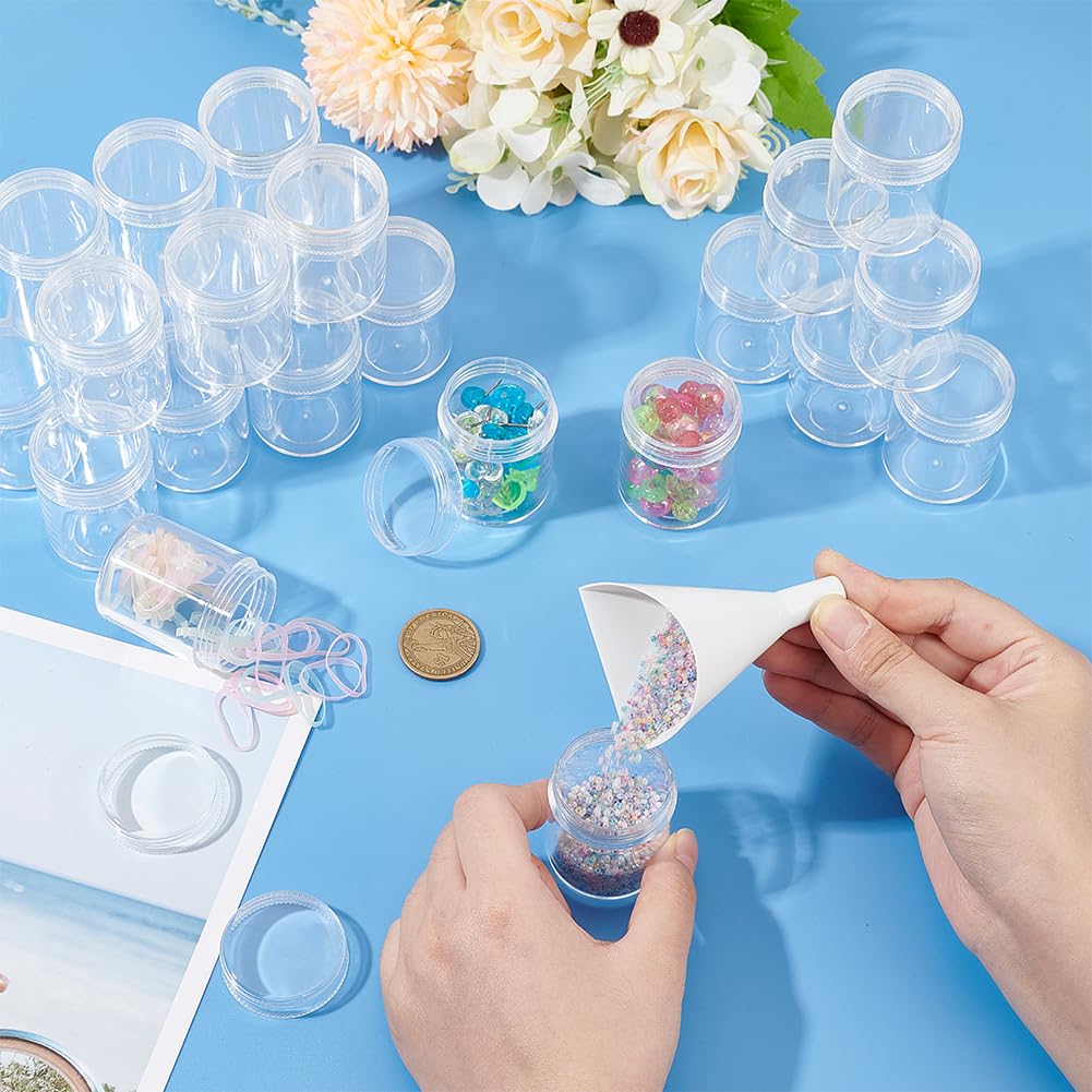 BENECREAT 24 Pack 40ml Clear Bead Jar Empty Plastic Storage Container 1.5x2inch with Rounded Screw-Top Lids for Beads, Nail Art, Glitter, Make Up, Cosmetics and Travel Cream