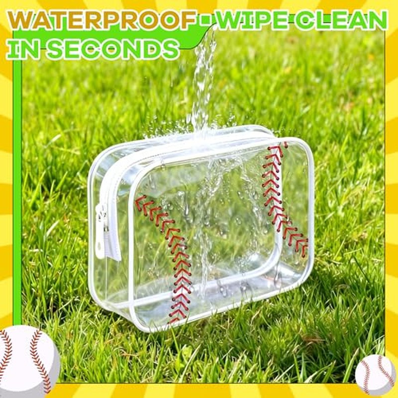 14PCS Clear Baseball Cosmetic Bags, Waterproof PVC Travel Makeup Organizer with Zipper,Transparent Toiletry Pouch, Goodie Snack Bags for Girls Team Players, Baseball Gift Accessories