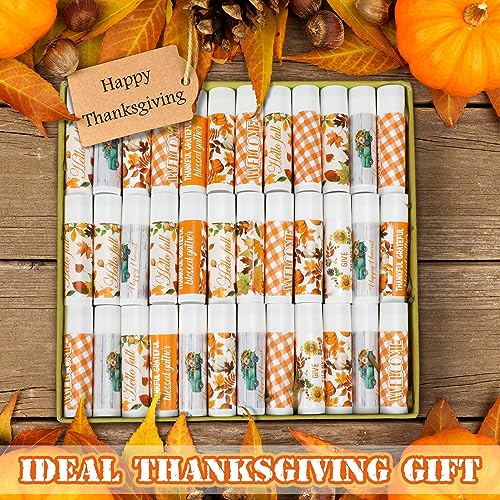 50 Pcs Thanksgiving Christmas Party Gifts Bulk Thanksgiving Lip Balms Favors Holiday Basket Stuffers Christmas Stocking Stuffers Small Thank You Gifts for Women Men (Honey Flavor)