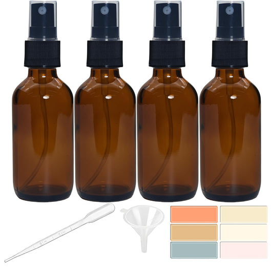 Zkupanx 4 PACK 2 oz Amber Small Glass Spray Bottles, Empty Spray Bottle for Hair, Plants, Perfume - Fine Mist, 2oz Mini Spray Bottle