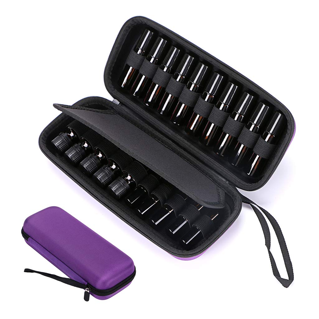 Hipiwe EVA Essential Oils Carrying Case Organizer for 20 Bottles 5ml & 10ml Standard & Rollers Bottles Portable Hard Shell Travel Bag Holder for Essential Oils Storage (Purple)