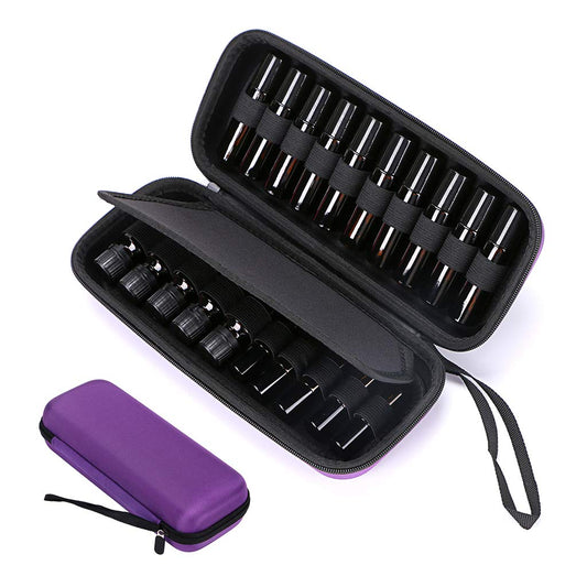 Hipiwe EVA Essential Oils Carrying Case Organizer for 20 Bottles 5ml & 10ml Standard & Rollers Bottles Portable Hard Shell Travel Bag Holder for Essential Oils Storage (Purple)