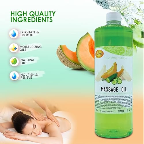 SPA REDI - Massage Oil, Cucumber Melon, 32 Oz - Professional Full Body Massage Therapy, Manicure, Pedicure - Relax Sore Muscles and Repair Dry Skin, Enhanced with High Absorption Oils and Vitamin E