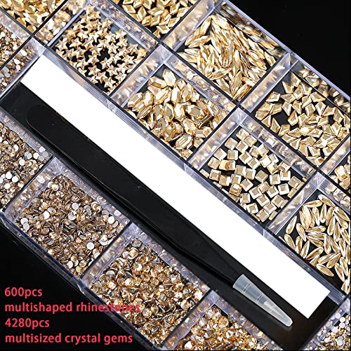S3 Champagne Rhinestones for Nails - Gold Crystal Nail Art Decorations