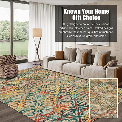 RUGSURE Multicolor Grass-Pattern Washable Area Rug 8'x10', Non-Slip, Water & Stain Resistant