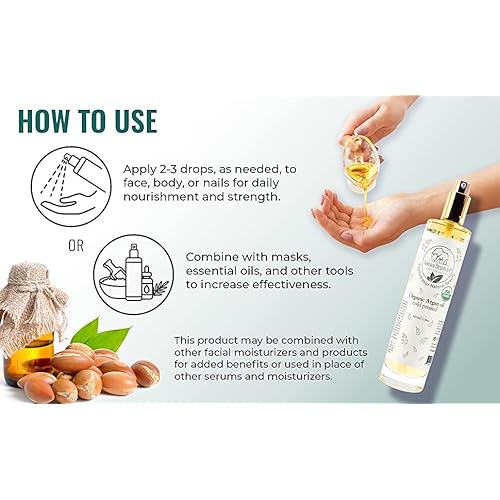 Natural Elephant USDA Certified Organic 100% Pure Argan Oil, Cold-Pressed, 100 ml (3.38 fl oz) - Nourishing & Hydrating for Skin, Hair, and Nails