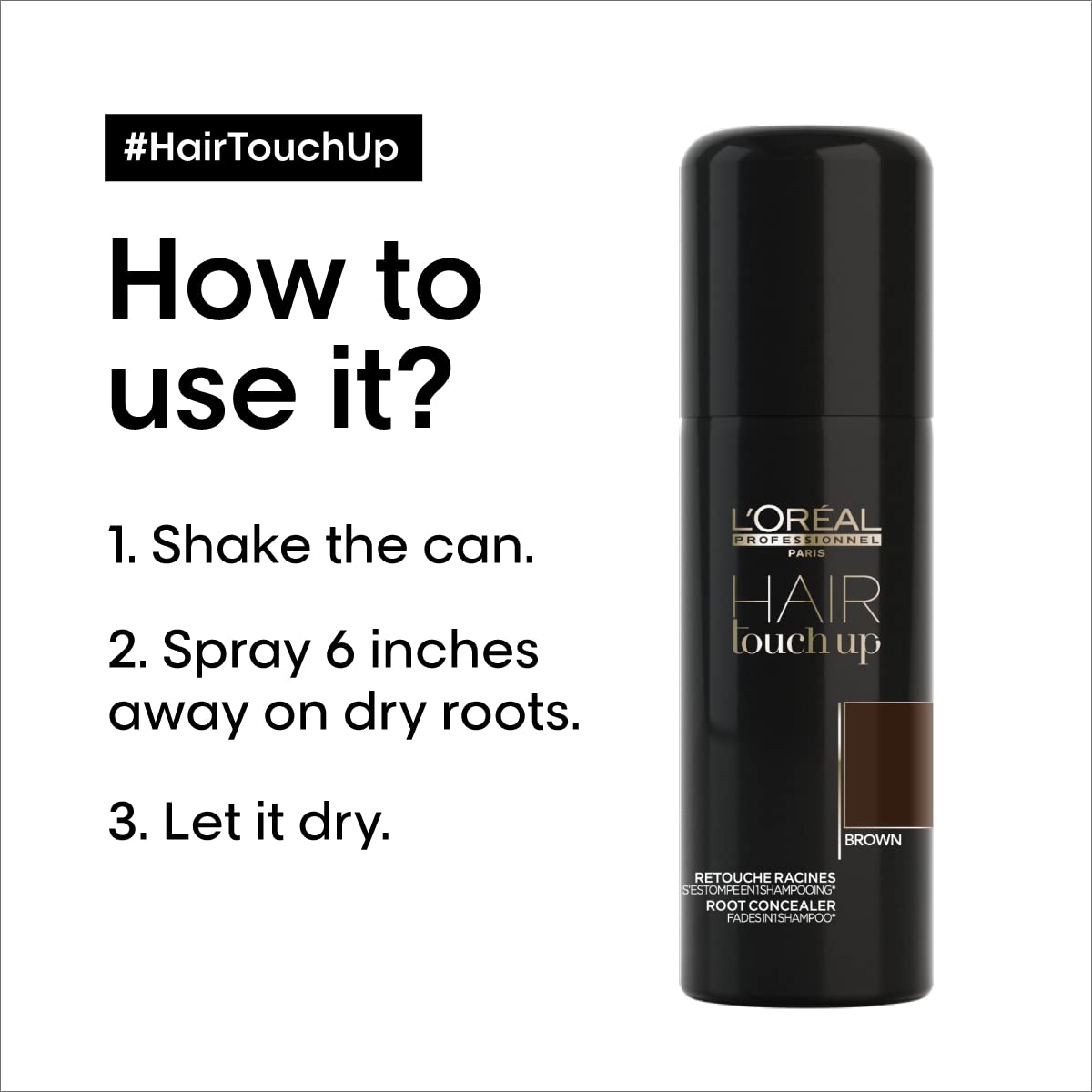 L'Oréal Professionnel Paris Hair Touch Up - Root Concealer Spray - Blends and Covers Grey Hair, Does Not Transfer or Smear, 2.0 Oz Brown