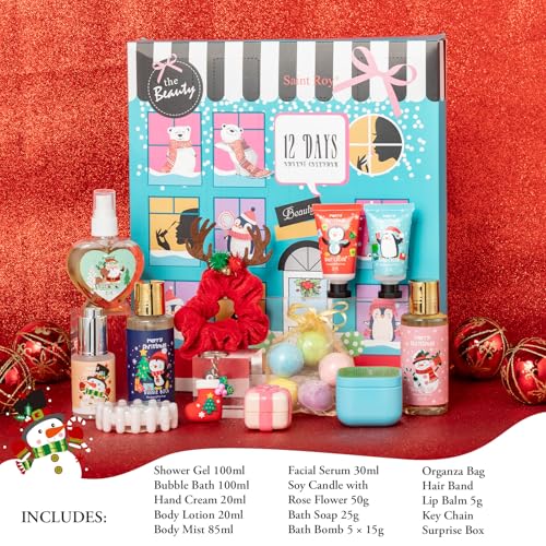Saint Roy Strawberry Scents Christmas Gift Box 16pcs - Luxury Advent Calendar for Women & Men, Holiday Self-Care Gifts
