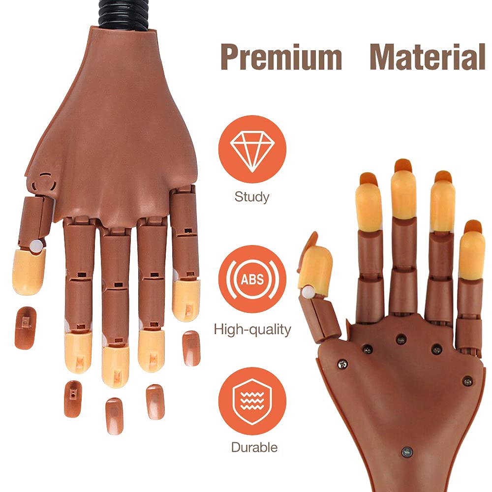 Practice Hand for Acrylic Nails, Professional Nail Practice Hand for Training, Adjustable False Fake Mannequin Hand with Nail Tips, Upgrade DIY Nails Display Manicure Supply (Hand tool set)