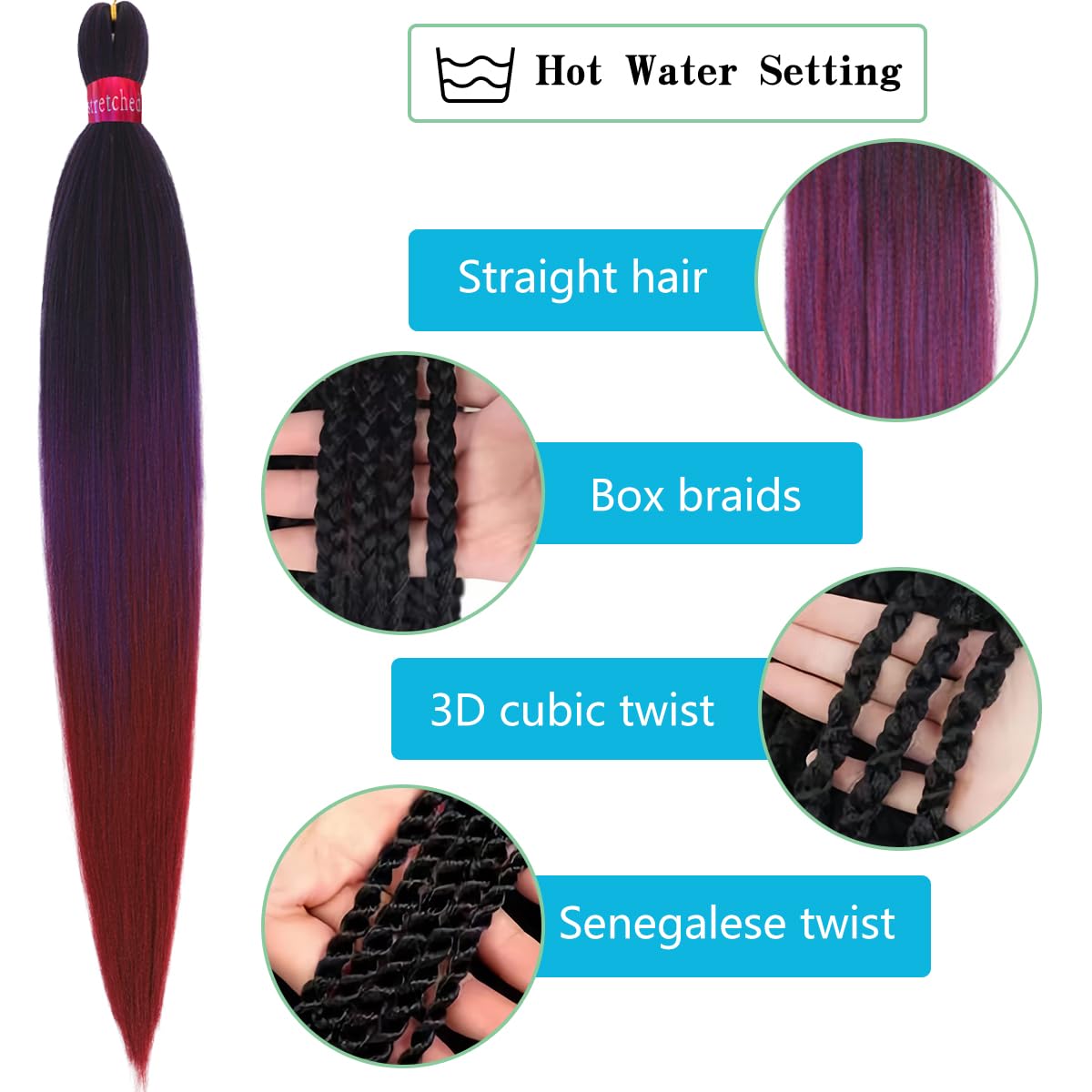 FAYETA Ombre Pre Stretched Braiding Hair, 28''-8 packs Silky Color Blend Braid Hair Extensions, 100% Synthetic Crochet Hair Braids