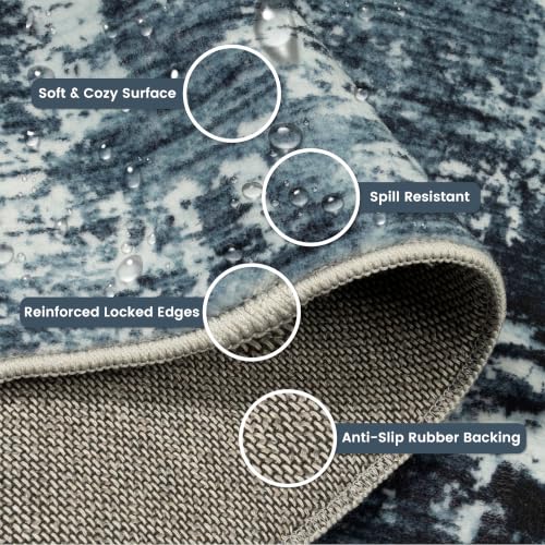 8' x 10' Blue Modern Abstract Washable Rug - Non-Slip Low Pile Floor Carpet for Living Room, Bedroom, Office, Nursery - C-dark Blue