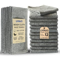 Gray Cotton Washcloths Set of 12 - 12x12 Inch Soft Bath Rags for Body & Face - LIVINATI