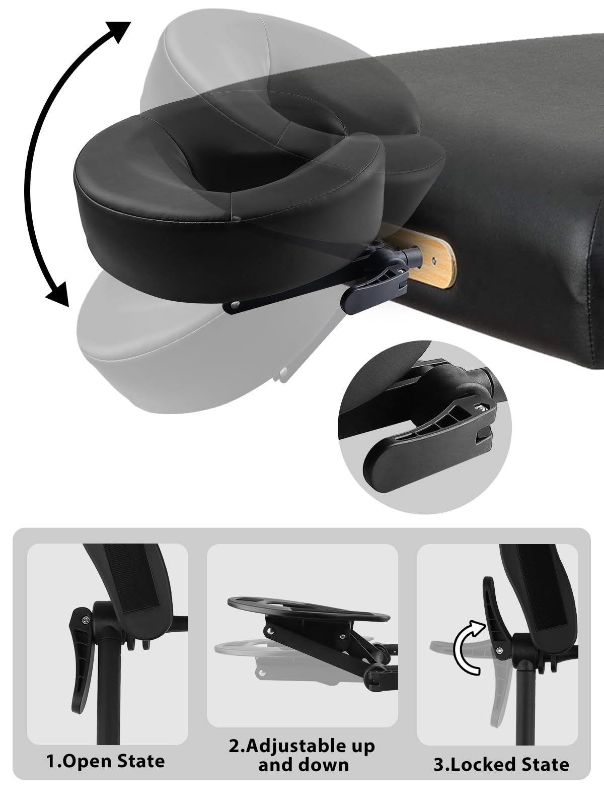 TOROKOM Adjustable Headrest Face Pillow Cradle & Face Cushion Support Bracket, Headrest Face Cushion Face Pillow, Salon Home Mattress Massage Kit (Black)