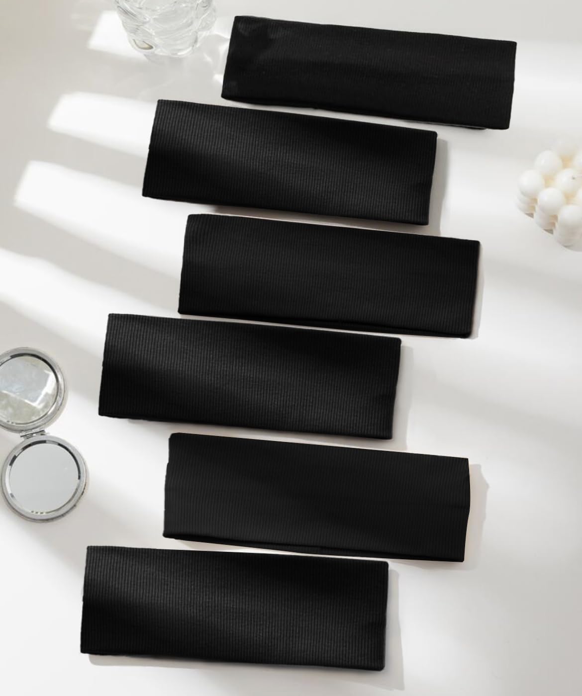 Black Headbands for Women Non Slip - Fashion Yoga Sports Hair Bands for Women's Hair, Soft Elastic Cotton Cloth Sweat Headbands for Women for Workout Running Daily 6PCS