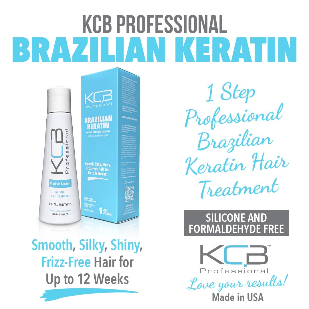 KCB Professional Brazilian Keratin, 1 Step Keratin Treatment Kit at Home. Keratina para Alisar el Pelo. Straightening and Frizz Control, All Hair Types, Formaldehyde Free, 3.38Floz