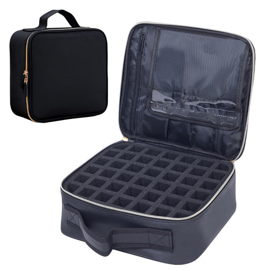 YAHOURWAT Nail Polish Organizer Case - PU Leather Portable Cosmetic Bag Hold 42 Bottles (15 ml/0.51 floz) with Removable Partition (Black)