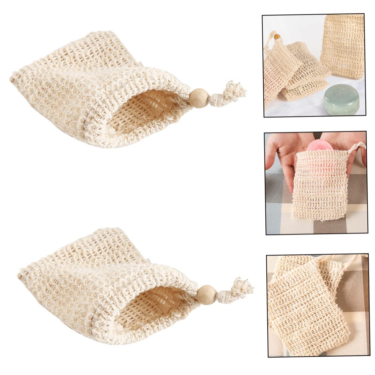 Beatifufu 4 Pcs Drawstring Soap Foaming Bags Multipurpose Net Bags for Bar Soap African Net Sponge Design for Exfoliating and Foamingbathroom and Shower