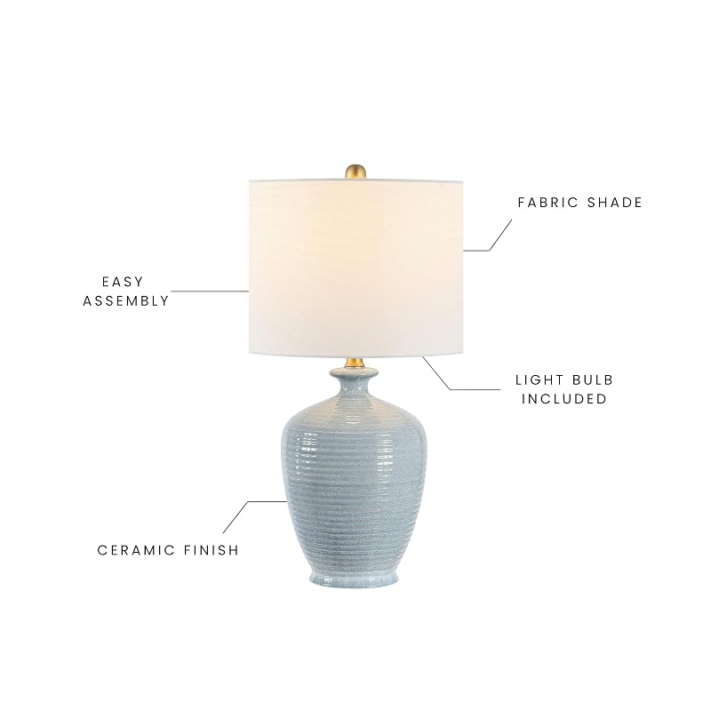 Safavieh Henron 26in Ceramic Table Lamp with Blue Finish and Fabric Shade