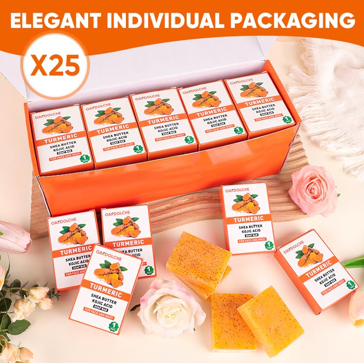 25Pcs Turmeric Kojic Acid Bar Soap Gift Set - 80g Individually Wrapped, Skin Nourishing