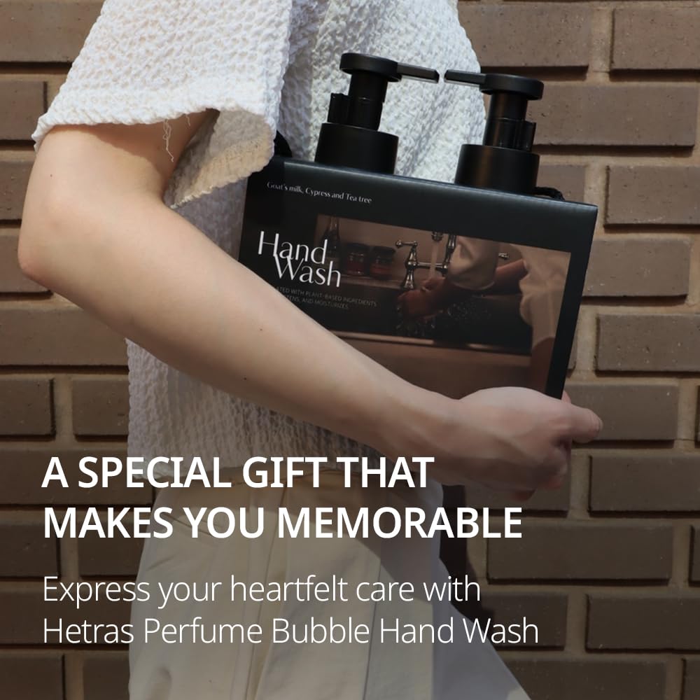 hetras. Perfume Bubble Hand Wash with Pump Dispenser 17.4 fl oz x 2 Pack | Hotel Wood - Luxurious Forest Scent | Hydrates & Cleanses Skin | Gentle & Mild Ingredients
