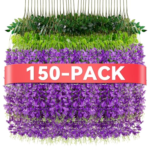 Purple Wisteria Hanging Flowers - 150 Pack Artificial Garden Decor