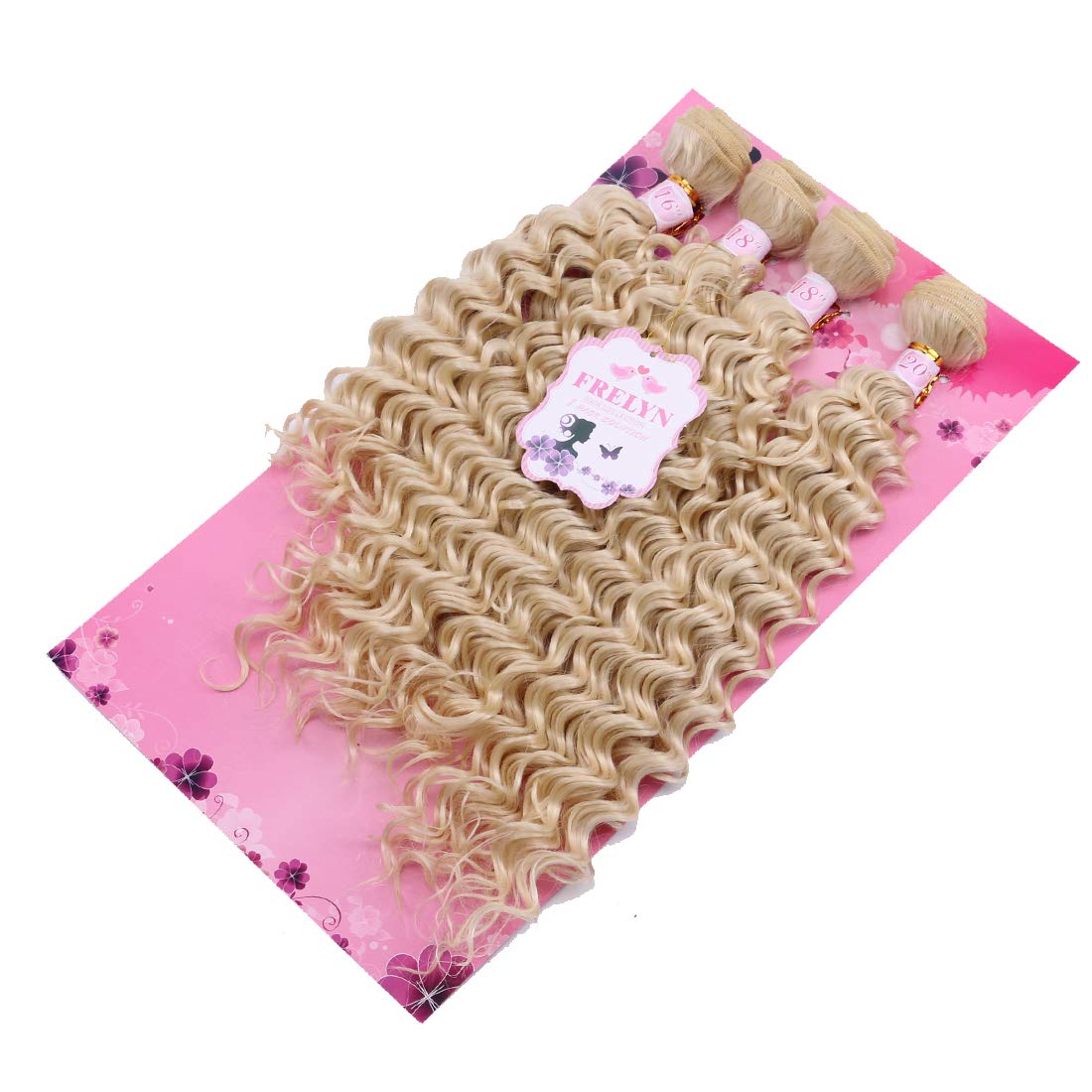 FRELYN Deep Wave Curly Synthetic Hair Weave Bundles - Black, 16-20 Inches, 4 Pack