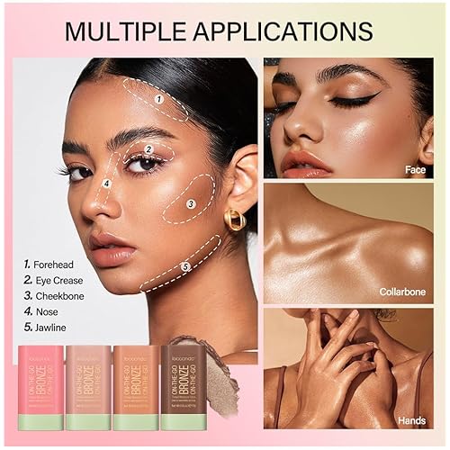 Bronzer Stick, Facial Contouring Stick,Cream Contour Stick, Facial Contouring Stick,Highlight Contour Makeup Long Lasting, Face Bronzer, Face Shaping,02,Rich Glow&04,Beach Glow