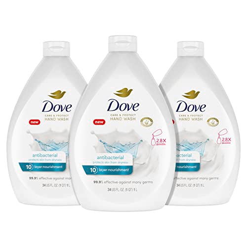 Dove Antibacterial Hand Wash Care & Protect Pack of 3 - Unscented, 34 Fl Oz