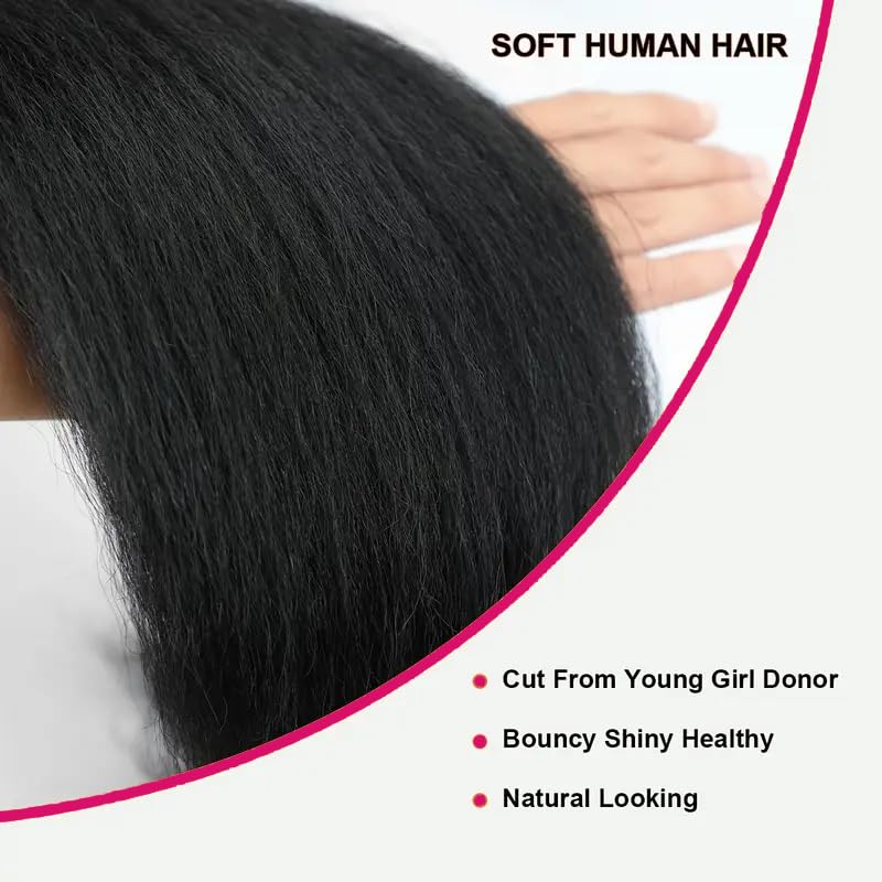 IUTUFTD 12 Inch 1B Kinky Straight Human Hair Bundles Brazilian Virgin Yaki Hair Extensions