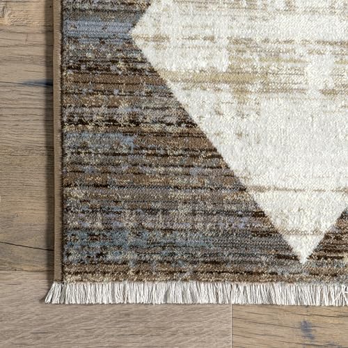 NuLOOM Meline Checkered Fringe Area Rug - 2'6 x 13' Beige Blue Ivory High Traffic