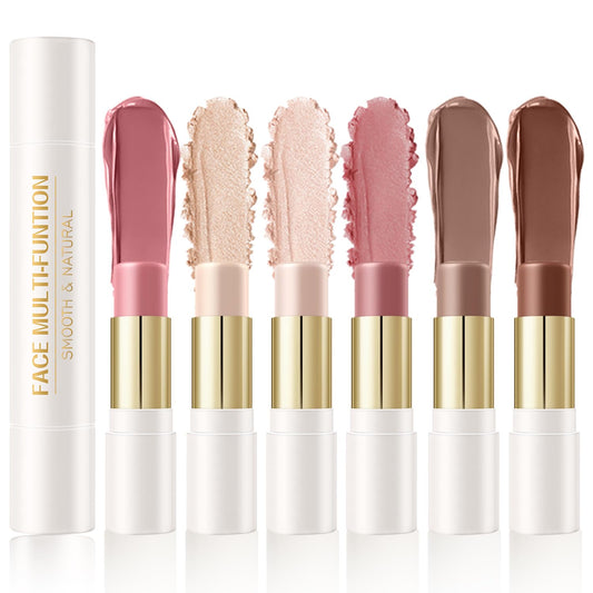 6 Colors Cream Contour Sticks Set, Shades with Highlighter, Bronzer and Blush, Double Ended Contour Sticks for Cheeks,Long Lasting, Waterproof and Matte Finish Makeup Kit (SET B)