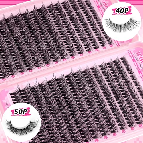 wiwoseo Wispy Lash Clusters Eyelash Extensions Natural Eyelash Clusters 560pcs Individual Lashes 40p+50p DIY Lash Extensions Cluster Lashes Natural Look Lashes Clusters for Beginners (8-18MM)