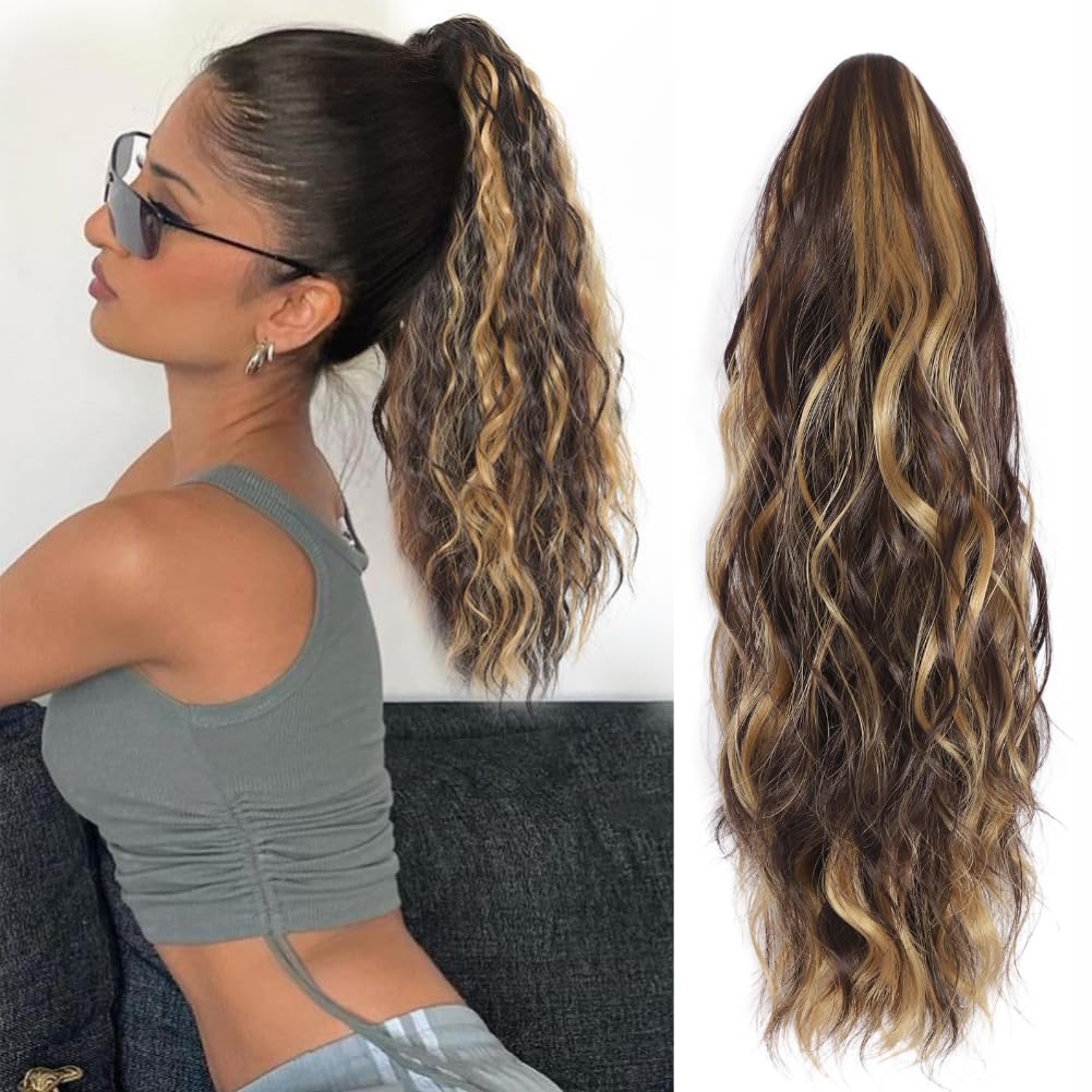 JOOYEAH Ponytail Extensions for Women Claw Clip Ponytail Extension Curly Wavy Ponytail Hair Extension 14" Ponytail Extension for Women Fluffy Natural Looking Synthetic Hairpiece for Daily Use
