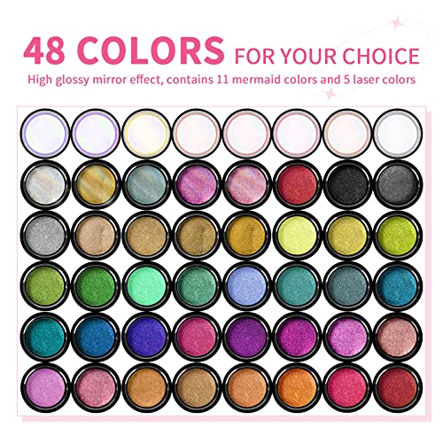 SAVILAND 48-Color Chrome Nail Powder Set with Application Sponge Sticks - 08-48PCS
